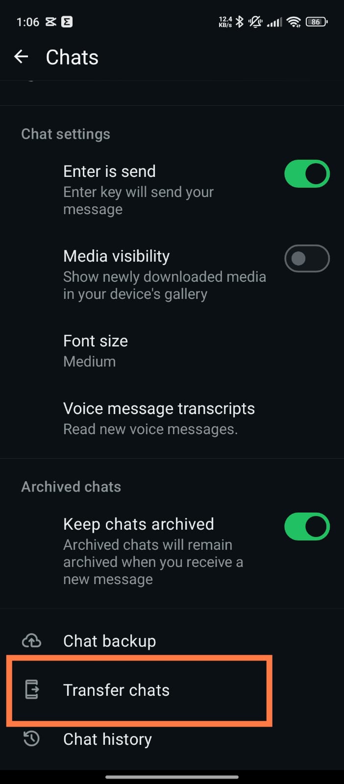 Transfer chats option