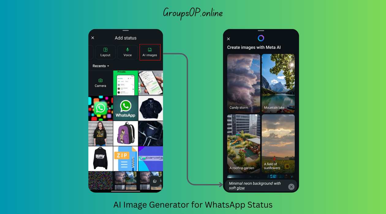 Showing the option of Ai Images in WhatsApp Status Screen