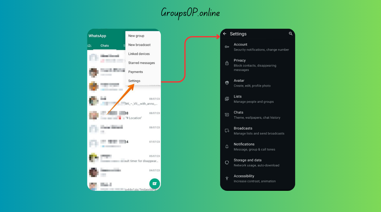 WhatsApp->settings page