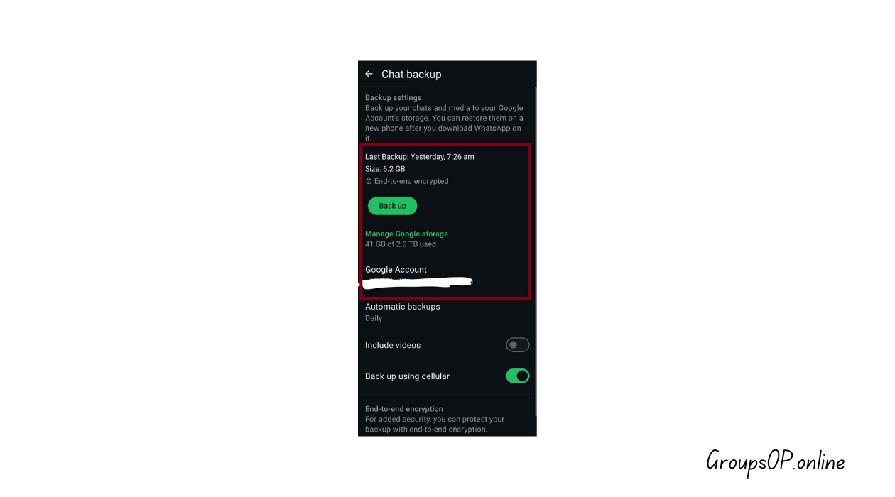 Backup Settings Screen