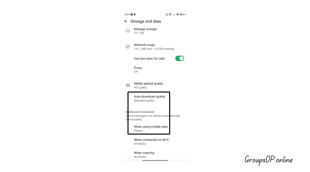 WhatsApp → Auto Download Settings