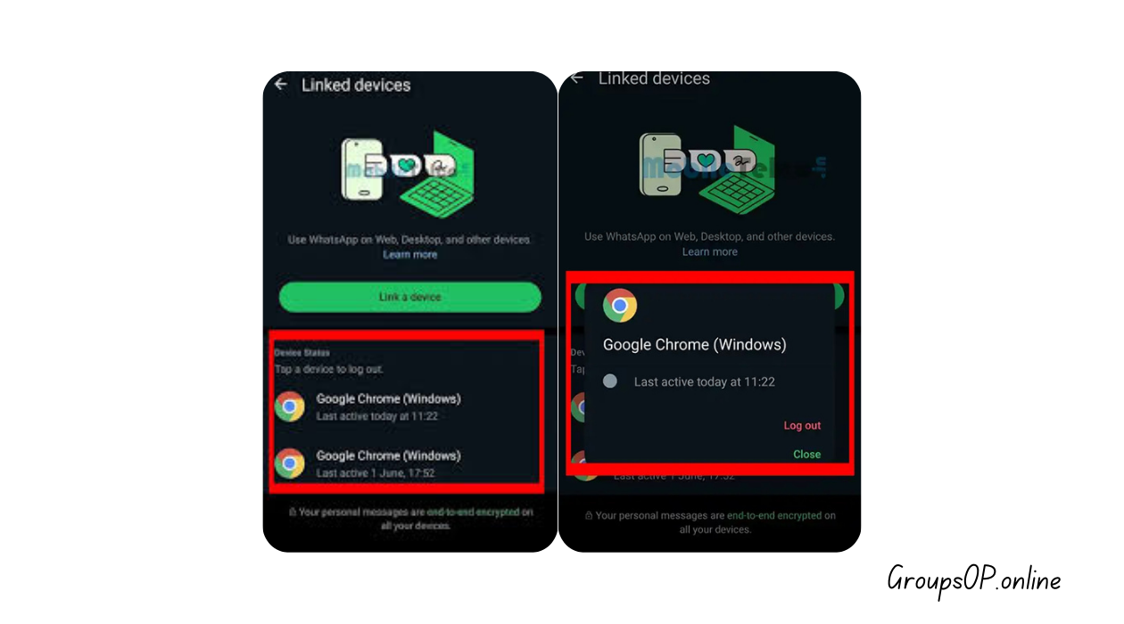WhatsApp → Logout Devices