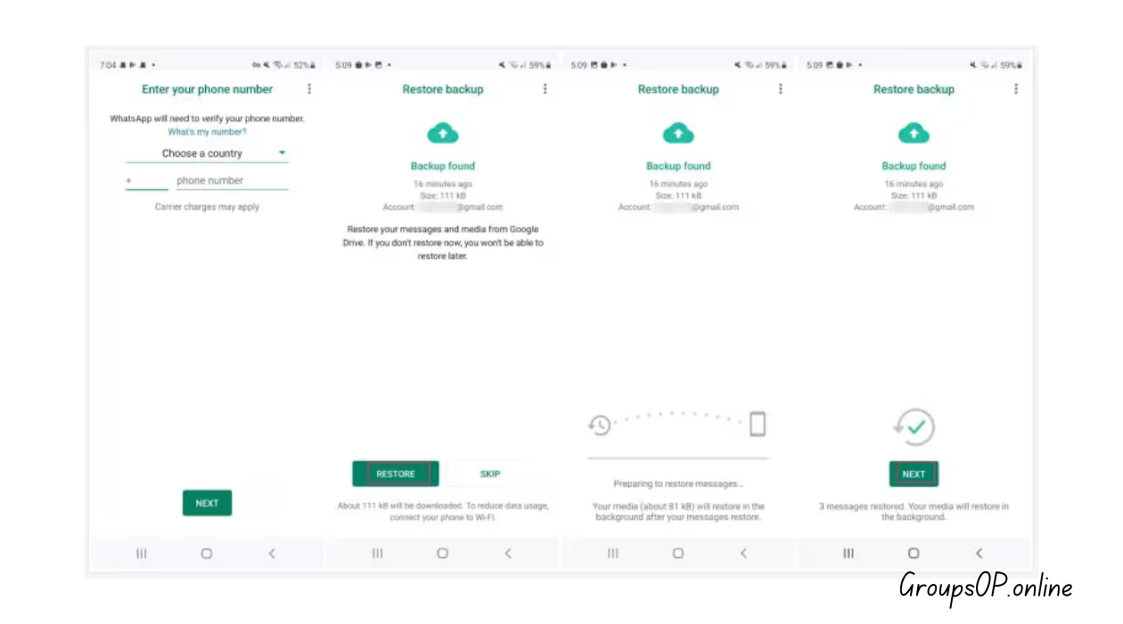 WhatsApp → Transfer Detected Screen (restore found)