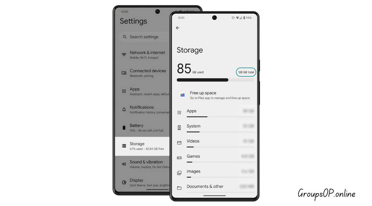 Phone Settings → Storage