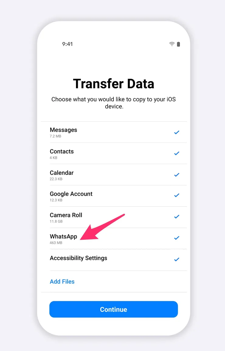 Move to iOS → WhatsApp App Selection